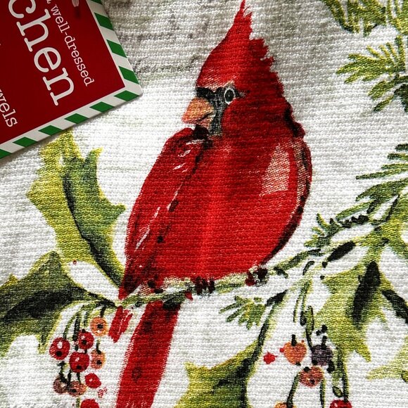 Kay Dee Designs 2 Pc. Kitchen Towel Set Dual Purpose Christmas Winter Cardinals - Picture 3 of 5
